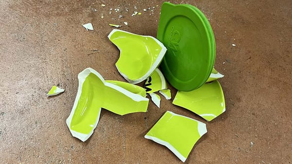 My lime green ceramic sealable mug/bowl shattered beyond repair 