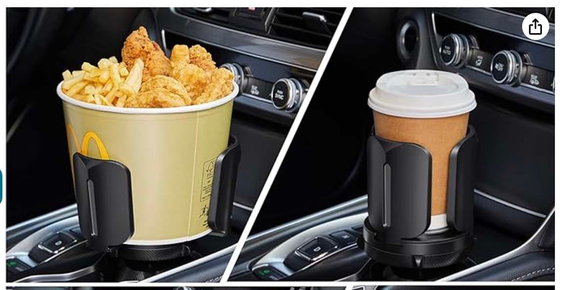 From Amazon, A cupholder expander holding a bucket of chicken