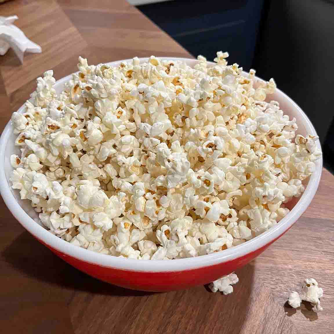 A big bowl of popcorn that I made with my Whirley-Pop