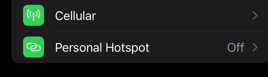 Screenshot of the thing on my phone that shows if my Personal Hotspot is on or off