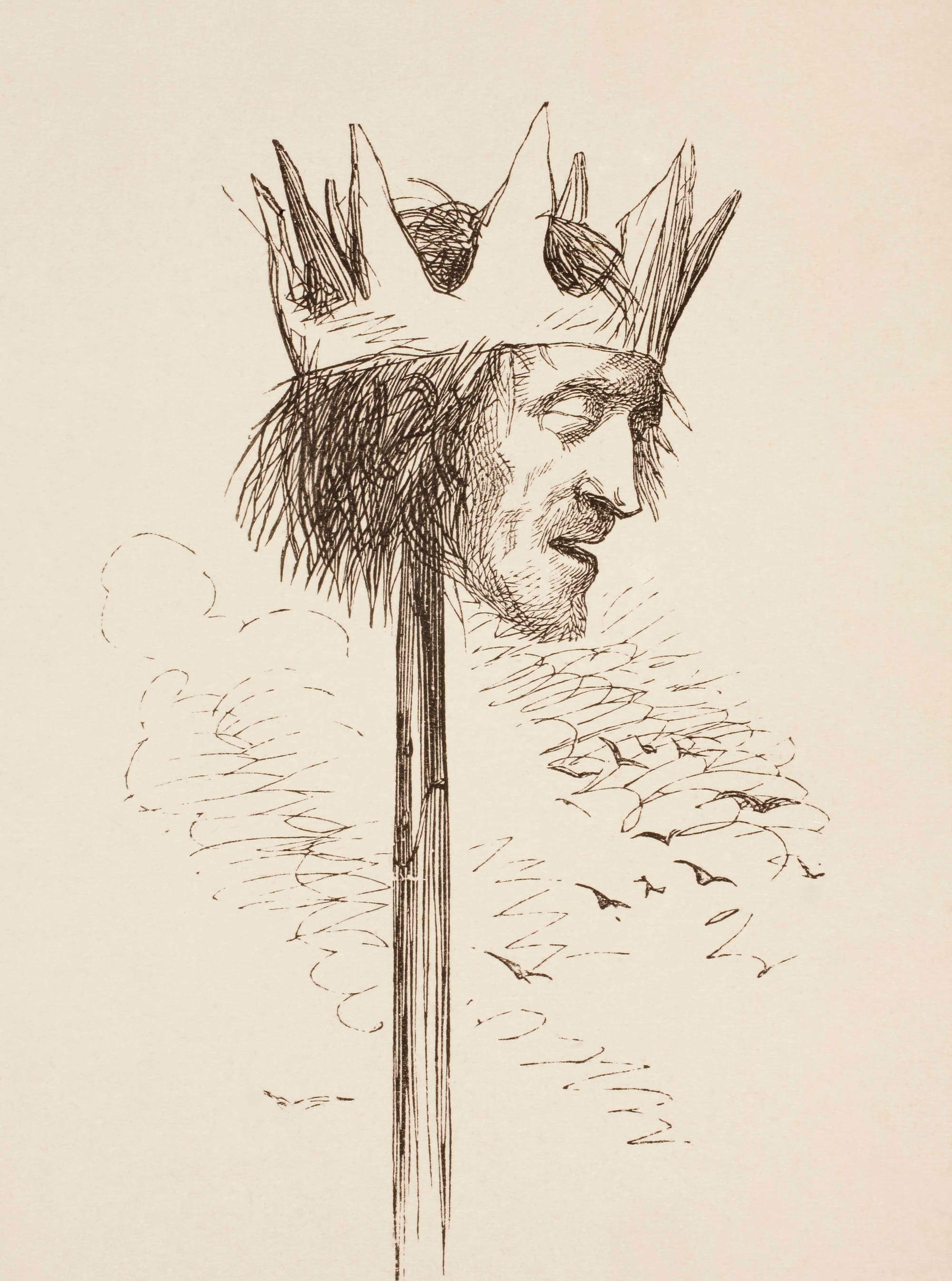 The King's head, including crown, set on a spike