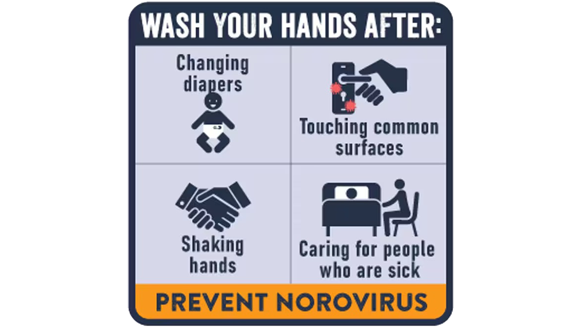 WASH YOUR HANDS AFTER: Changing diapers - Touching common surfaces - Shaking hands - Caring for people who are sick - PREVENT NOROVIRUS