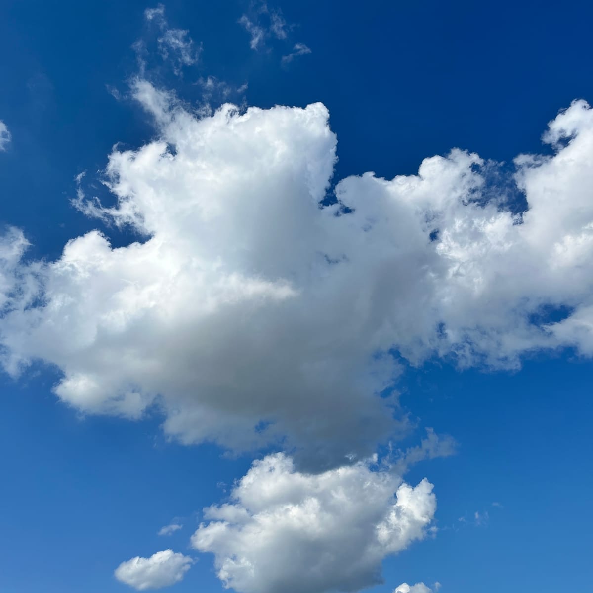 A blue sky and big puffy white clouds